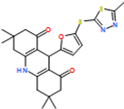 3,3,6,6-Tetramethyl-9-(5-((5-methyl-1,3,4-thiadiazol-2-yl)thio)furan-2-yl)-3,4,6,7,9,10-hexahydroacridine-1,8(2H,5H)-dione